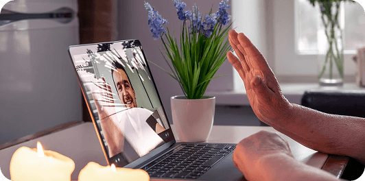 Person joining a therapy video call from home